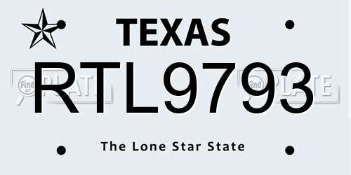 RTL9793 Texas License Plate