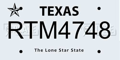 RTM4748 Texas License Plate