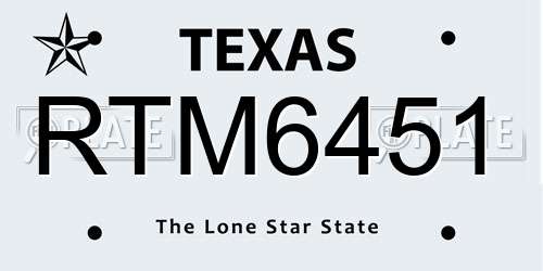 RTM6451 Texas License Plate
