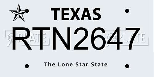 RTN2647 Texas License Plate