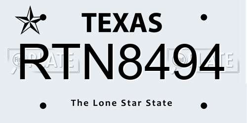 RTN8494 Texas License Plate