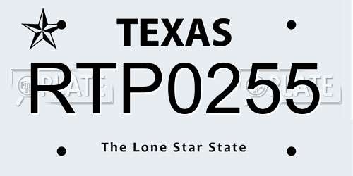 RTP0255 Texas License Plate
