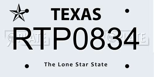 RTP0834 Texas License Plate