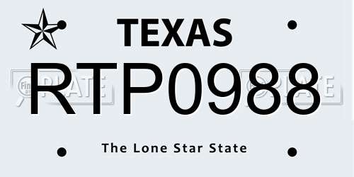 RTP0988 Texas License Plate