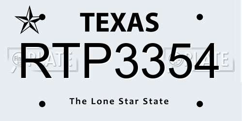 RTP3354 Texas License Plate