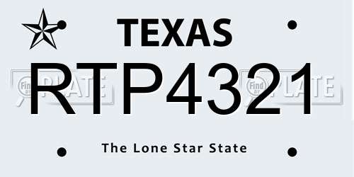 RTP4321 Texas License Plate