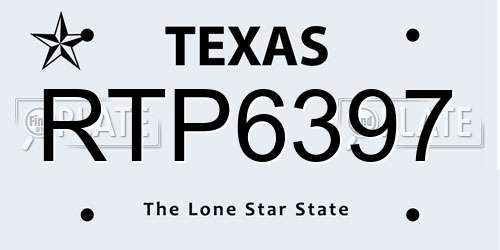 RTP6397 Texas License Plate