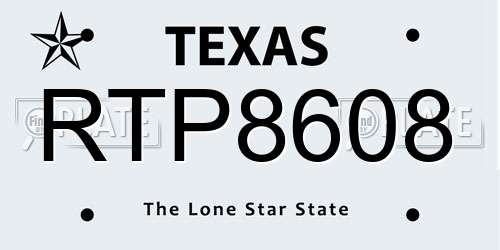 RTP8608 Texas License Plate