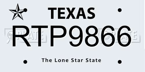 RTP9866 Texas License Plate