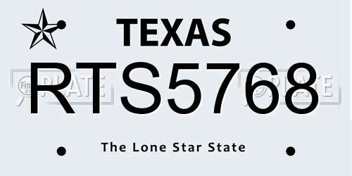 RTS5768 Texas License Plate