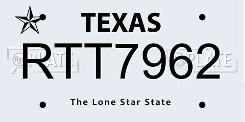 RTT7962 Texas License Plate