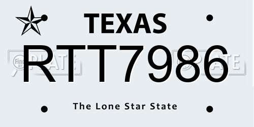 RTT7986 Texas License Plate