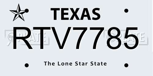 RTV7785 Texas License Plate
