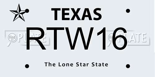 RTW16 Texas License Plate
