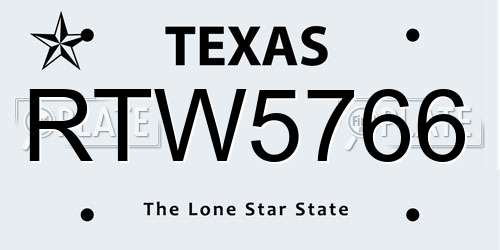 RTW5766 Texas License Plate