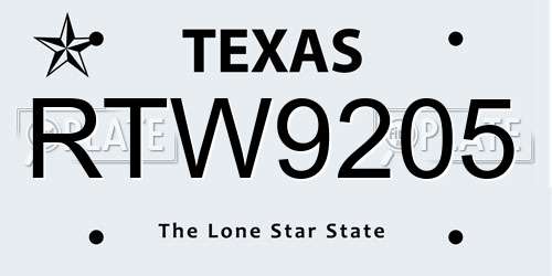 RTW9205 Texas License Plate