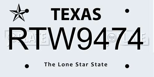 RTW9474 Texas License Plate