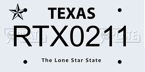 RTX0211 Texas License Plate
