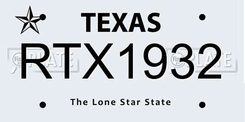 RTX1932 Texas License Plate
