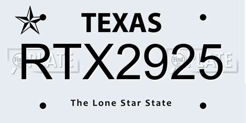 RTX2925 Texas License Plate