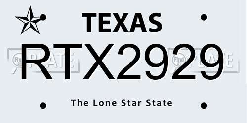 RTX2929 Texas License Plate