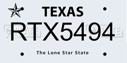 RTX5494 Texas License Plate