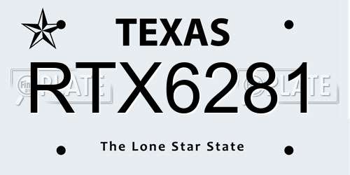 RTX6281 Texas License Plate