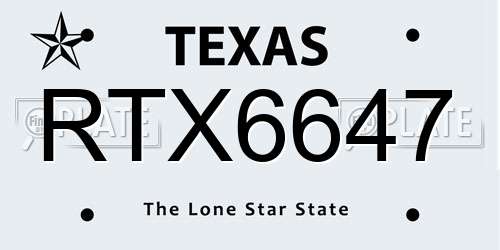 RTX6647 Texas License Plate
