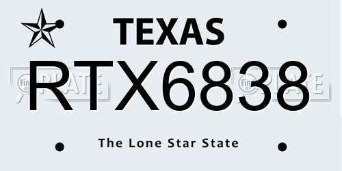RTX6838 Texas License Plate