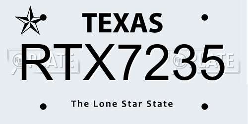 RTX7235 Texas License Plate