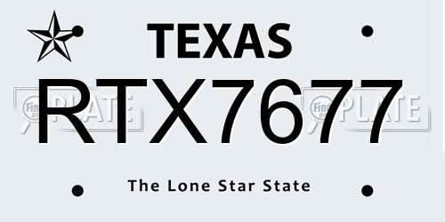 RTX7677 Texas License Plate