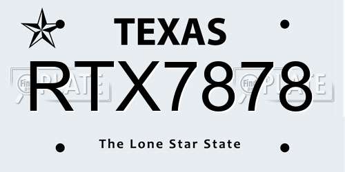 RTX7878 Texas License Plate