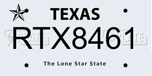 RTX8461 Texas License Plate