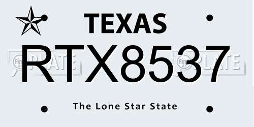 RTX8537 Texas License Plate