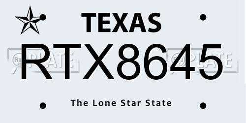 RTX8645 Texas License Plate