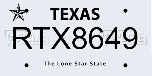 RTX8649 Texas License Plate