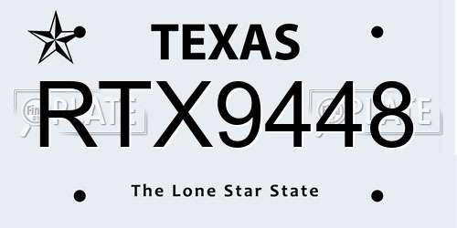 RTX9448 Texas License Plate