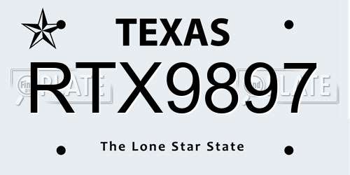 RTX9897 Texas License Plate