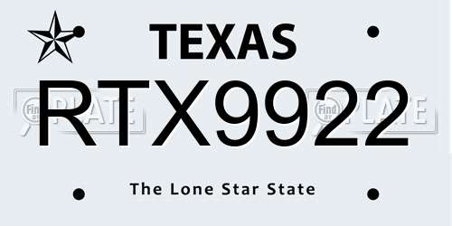RTX9922 Texas License Plate