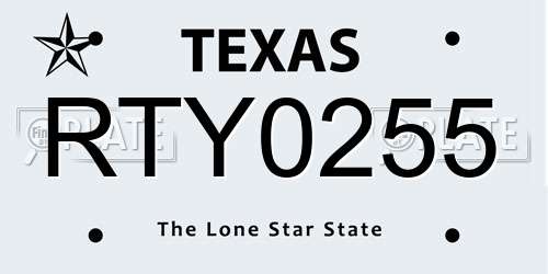 RTY0255 Texas License Plate
