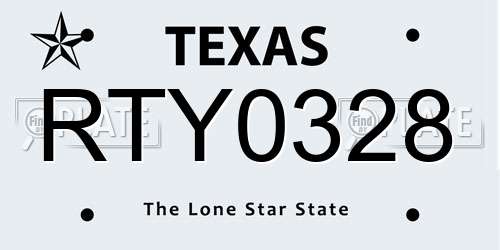 RTY0328 Texas License Plate