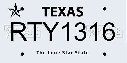 RTY1316 Texas License Plate