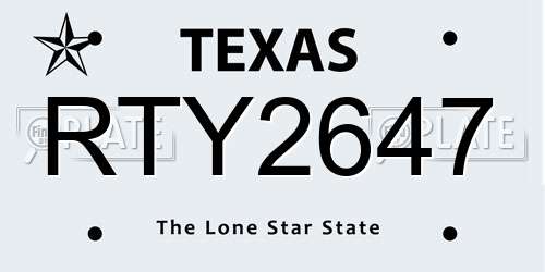 RTY2647 Texas License Plate