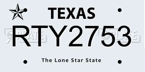 RTY2753 Texas License Plate
