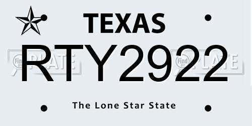 RTY2922 Texas License Plate