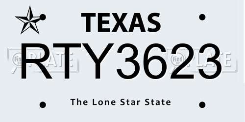 RTY3623 Texas License Plate