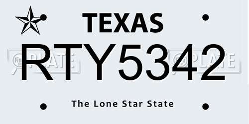 RTY5342 Texas License Plate