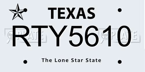 RTY5610 Texas License Plate