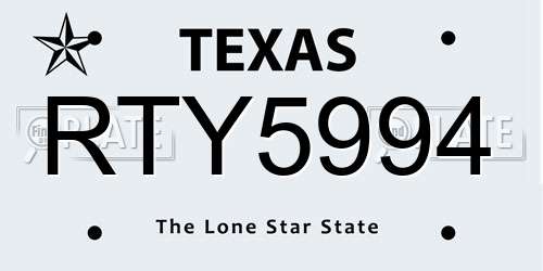 RTY5994 Texas License Plate