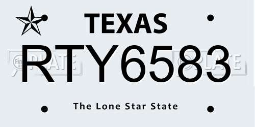 RTY6583 Texas License Plate